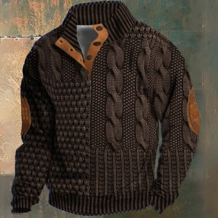 Pull à manches longues pour homme en maille torsadée, avec col zippé 1/4
