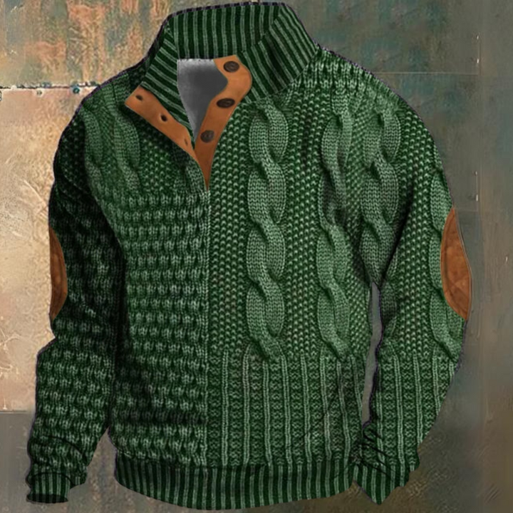 Pull à manches longues pour homme en maille torsadée, avec col zippé 1/4