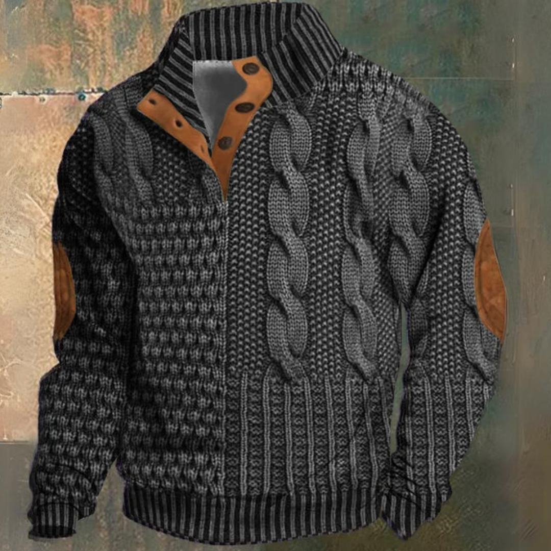 Pull à manches longues pour homme en maille torsadée, avec col zippé 1/4