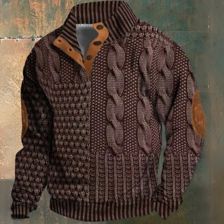 Pull à manches longues pour homme en maille torsadée, avec col zippé 1/4