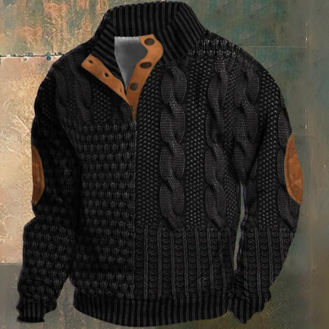 Pull à manches longues pour homme en maille torsadée, avec col zippé 1/4