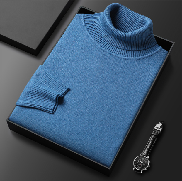 Camisola masculina clássica de gola alta com decote canelado