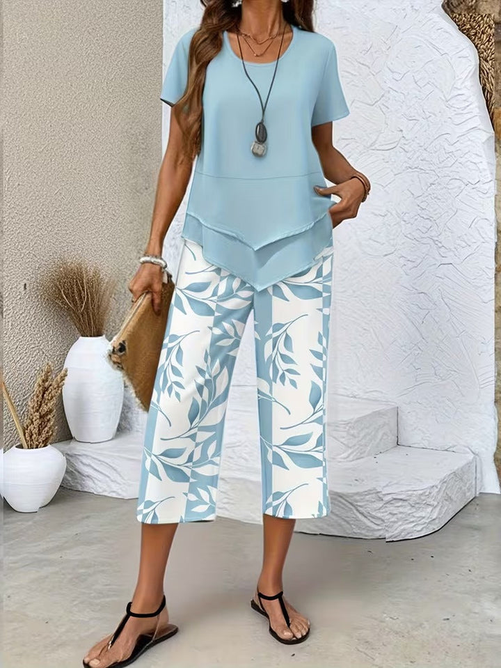 Tamra | Women's Sophisticated Leaf Print Two-Piece Set-Metro Lane Plaza