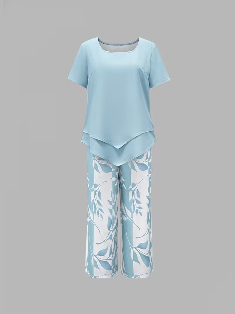 Tamra | Women's Sophisticated Leaf Print Two-Piece Set-Metro Lane Plaza