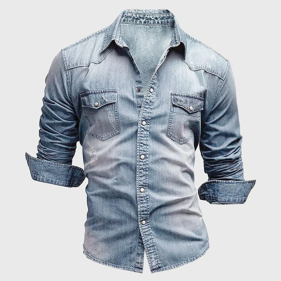 Aaron | Men's Slim Fit Casual Denim Shirt-Metro Lane Plaza