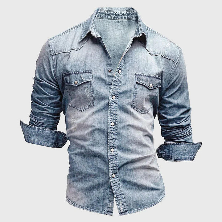 Aaron | Men's Slim Fit Casual Denim Shirt-Metro Lane Plaza