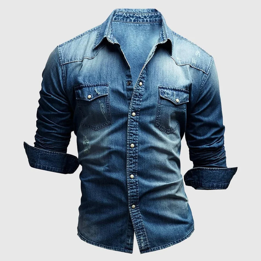 Aaron | Men's Slim Fit Casual Denim Shirt-Metro Lane Plaza