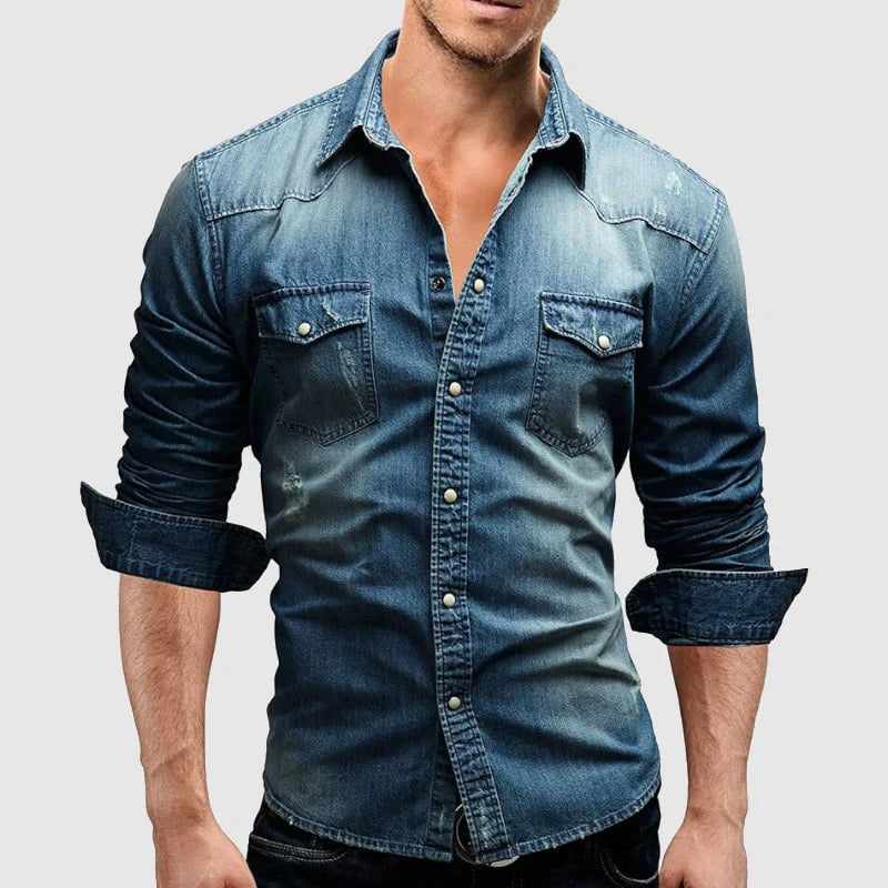 Aaron | Men's Slim Fit Casual Denim Shirt-Metro Lane Plaza
