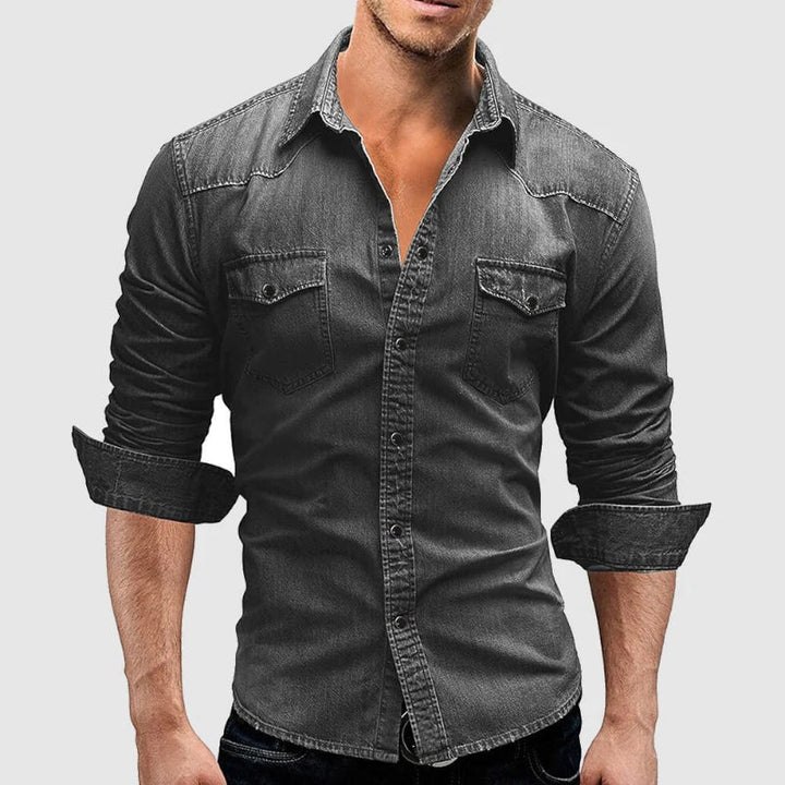 Aaron | Men's Slim Fit Casual Denim Shirt-Metro Lane Plaza