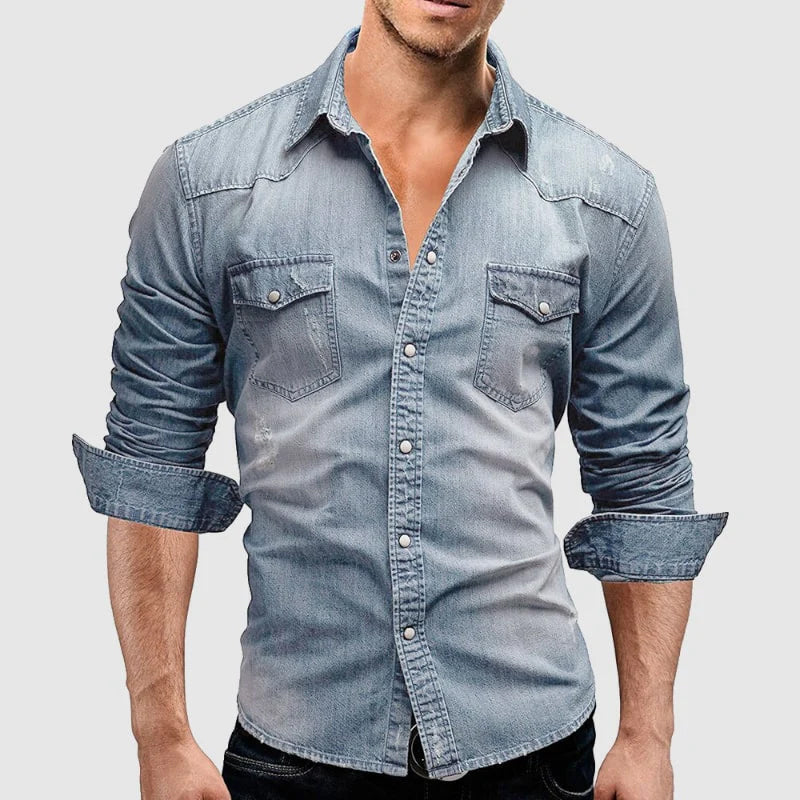 Aaron | Men's Slim Fit Casual Denim Shirt-Metro Lane Plaza