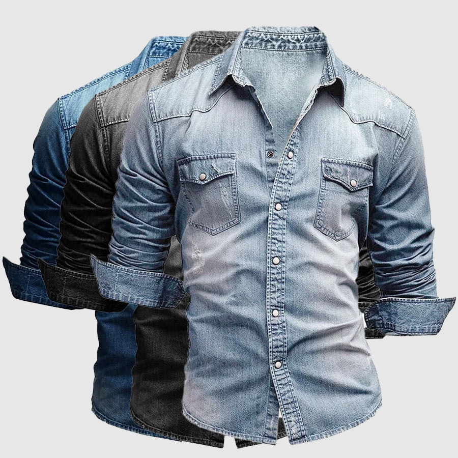 Aaron | Men's Slim Fit Casual Denim Shirt-Metro Lane Plaza
