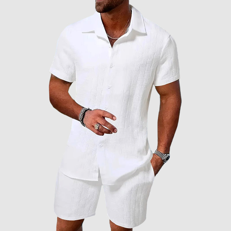 Men's Stylish Button-Down Shirt and Shorts Outfit Set-Metro Lane Plaza
