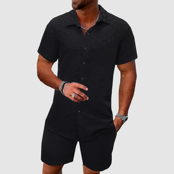 Men's Stylish Button-Down Shirt and Shorts Outfit Set-Metro Lane Plaza