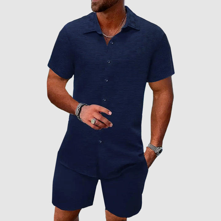 Men's Stylish Button-Down Shirt and Shorts Outfit Set-Metro Lane Plaza