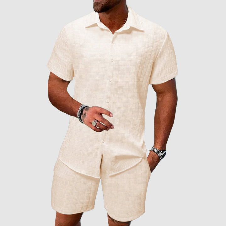 Men's Stylish Button-Down Shirt and Shorts Outfit Set-Metro Lane Plaza