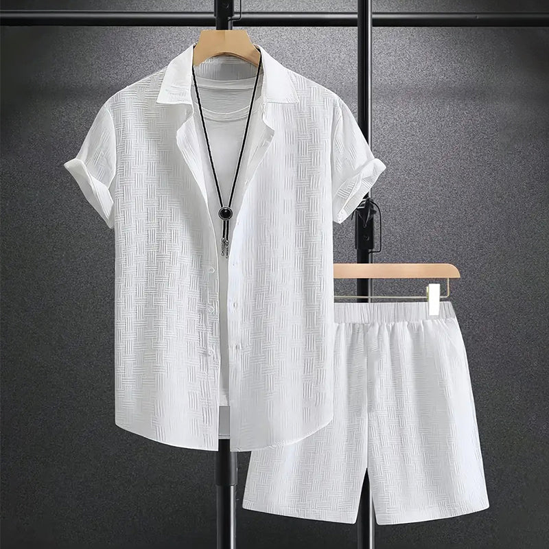 Men's Stylish Button-Down Shirt and Shorts Outfit Set-Metro Lane Plaza