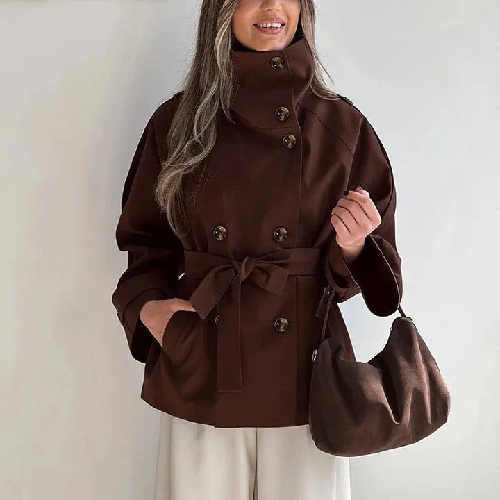 Manteau trench vintage pour femme à col montant et double boutonnage pour l’automne