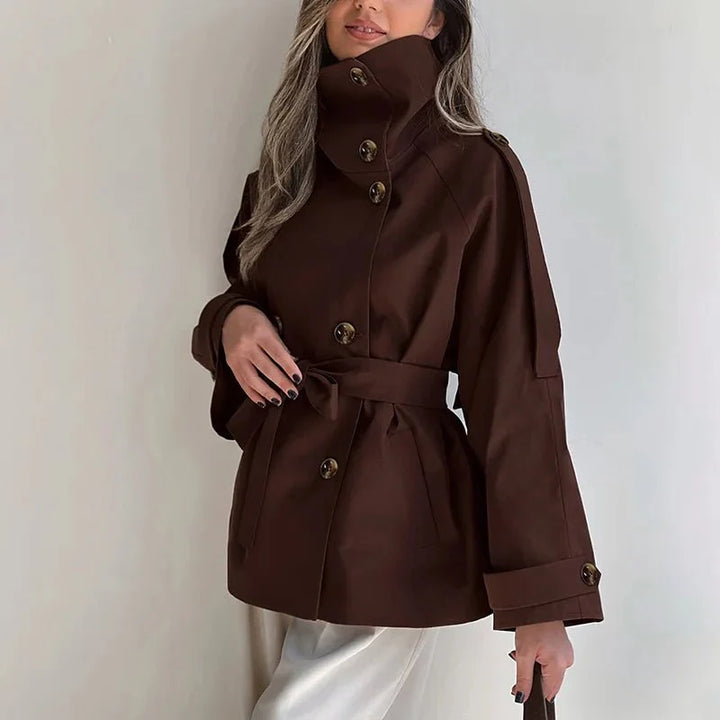 Manteau trench vintage pour femme à col montant et double boutonnage pour l’automne