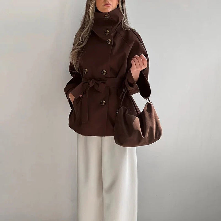 Manteau trench vintage pour femme à col montant et double boutonnage pour l’automne