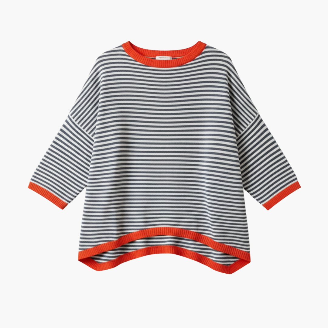Women's Long Sleeve Striped Top with Contrast Trim Design-Metro Lane Plaza