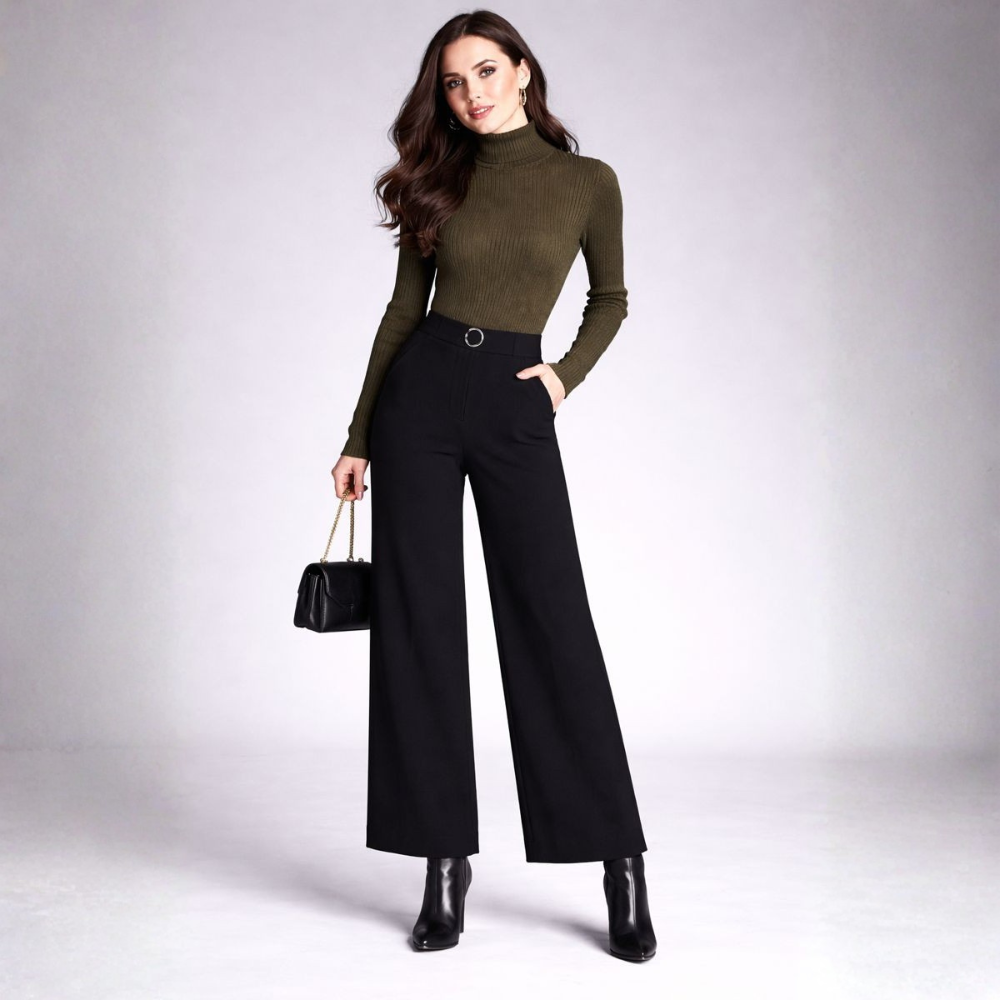 Emma | Women's High Waist Checkered Trousers - Casual Wide Leg Style-Metro Lane Plaza