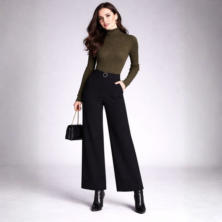 Emma | Women's High Waist Checkered Trousers - Casual Wide Leg Style-Metro Lane Plaza