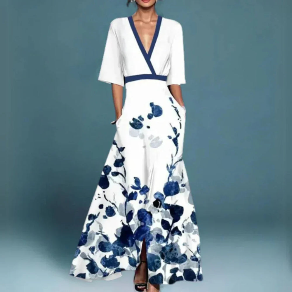 Women's Elegant Printed Maxi Dress with Flowing Design-Metro Lane Plaza