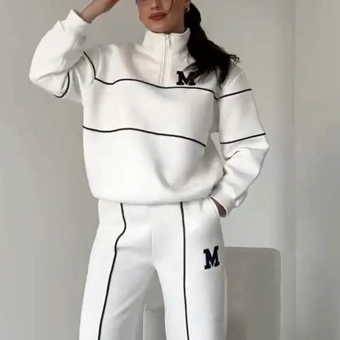 Megan | Women's Varsity Style Training Tracksuit with Half Zipper-Metro Lane Plaza