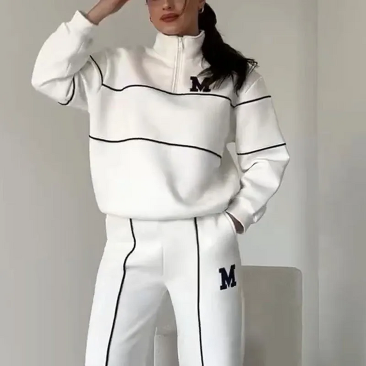 Megan | Women's Varsity Style Training Tracksuit with Half Zipper-Metro Lane Plaza