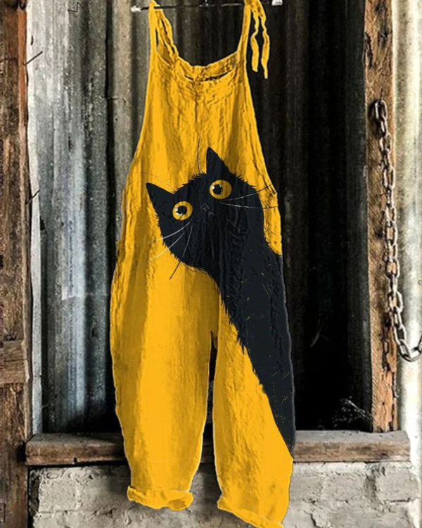 Klassisk lätt jumpsuit för kvinnor med kattmönster