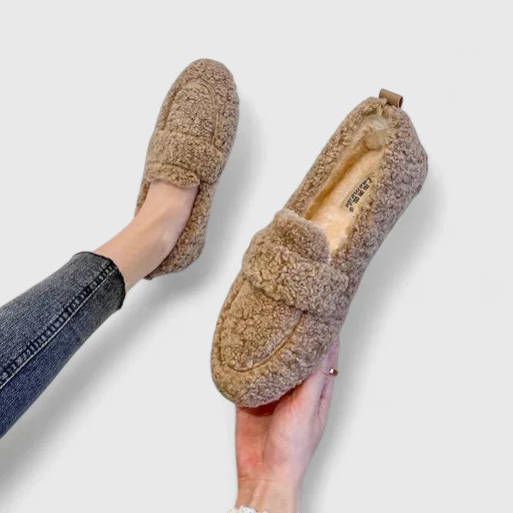Sophia | Women's Warm Lambswool Moccasins - Black for Autumn & Winter-Metro Lane Plaza