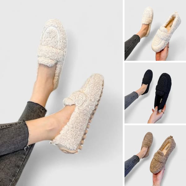 Sophia | Women's Warm Lambswool Moccasins - Black for Autumn & Winter-Metro Lane Plaza