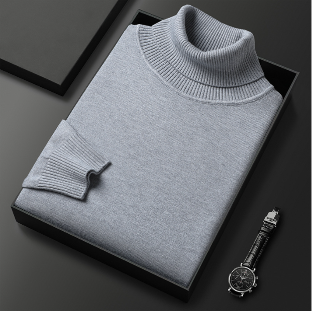 Camisola masculina clássica de gola alta com decote canelado