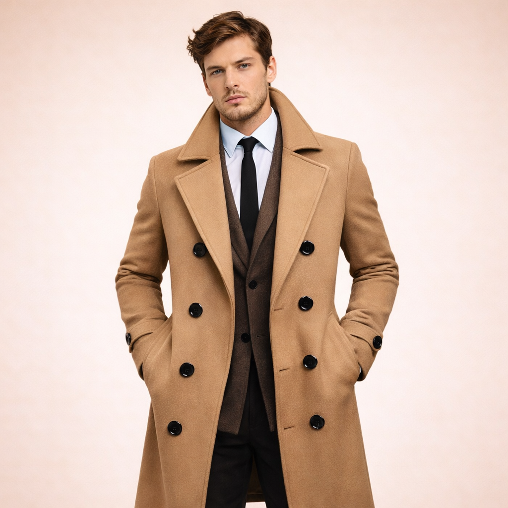 Marcus | Stylish Warm Men's Long Overcoat-Metro Lane Plaza