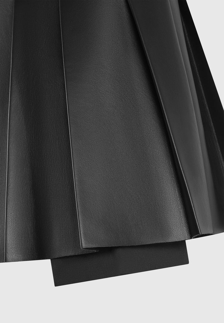Women's Black Pleated Leather Skort with Elegant Design-Metro Lane Plaza