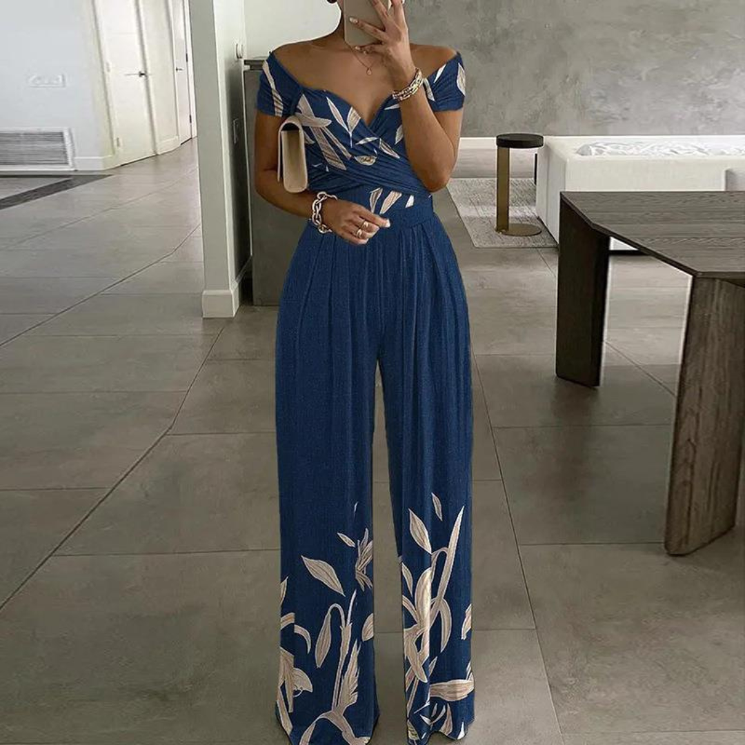 Isla | Women's Off-Shoulder Floral Wide-Leg Jumpsuit-Metro Lane Plaza