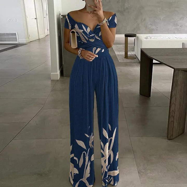 Isla | Women's Off-Shoulder Floral Wide-Leg Jumpsuit-Metro Lane Plaza