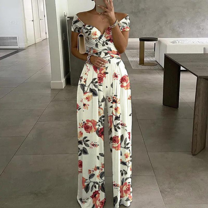 Isla | Women's Off-Shoulder Floral Wide-Leg Jumpsuit-Metro Lane Plaza