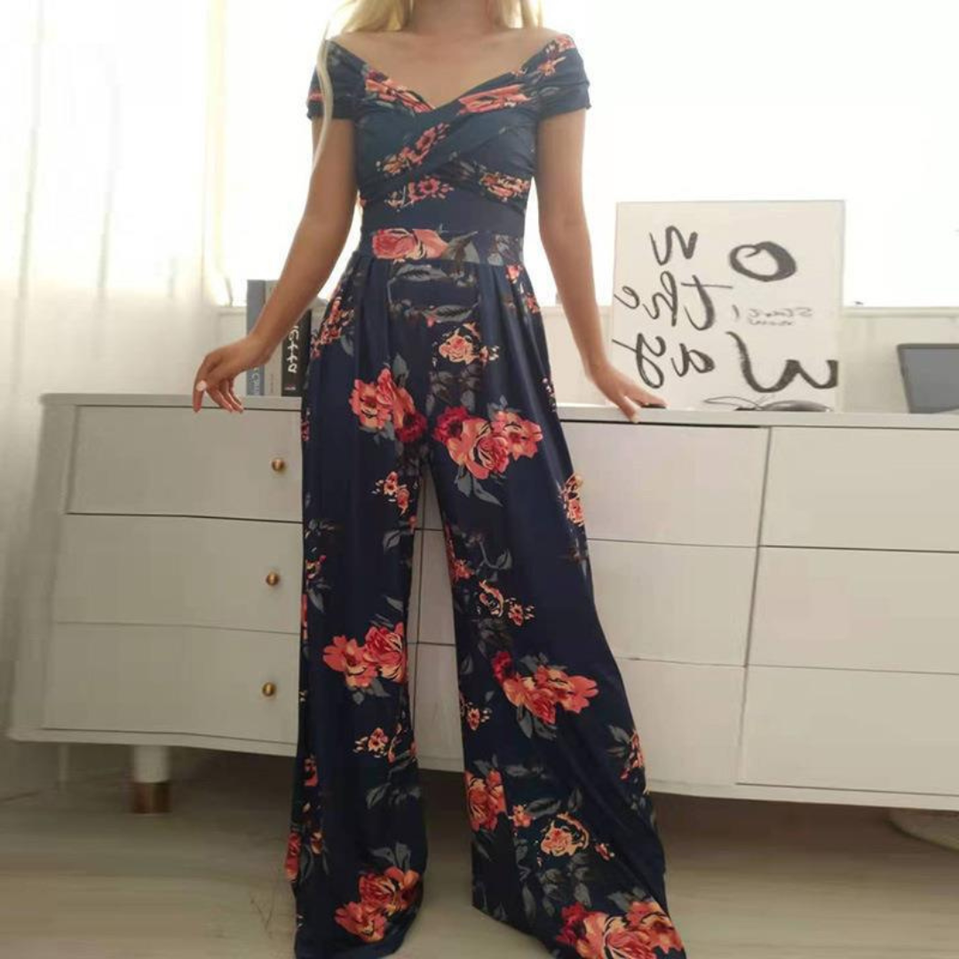 Isla | Women's Off-Shoulder Floral Wide-Leg Jumpsuit-Metro Lane Plaza