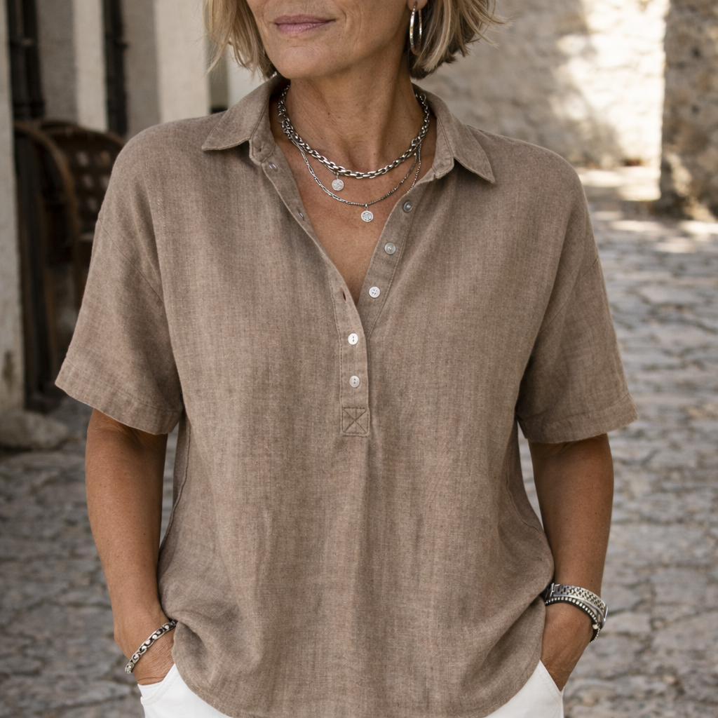 Mary | Women's Elegant Airy Linen-Style Button-Down Shirt-Metro Lane Plaza