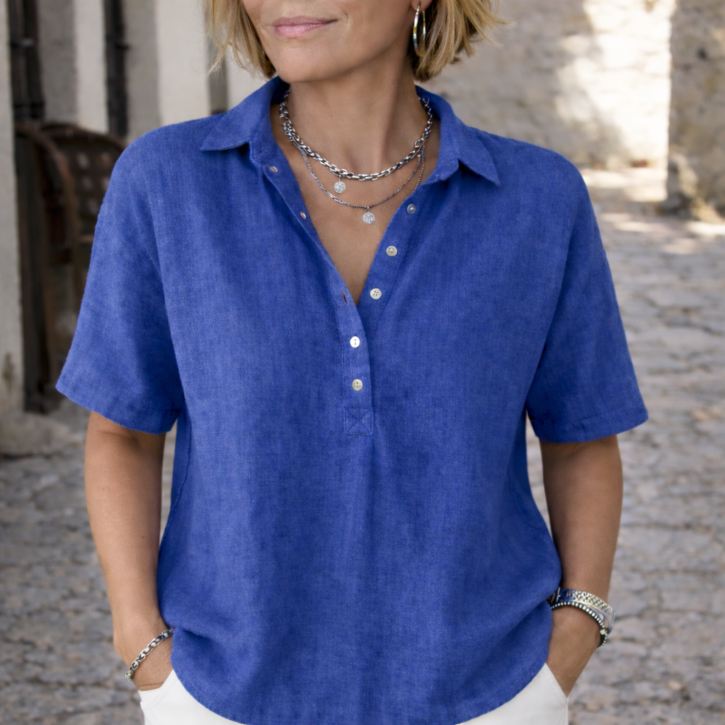 Mary | Women's Elegant Airy Linen-Style Button-Down Shirt-Metro Lane Plaza