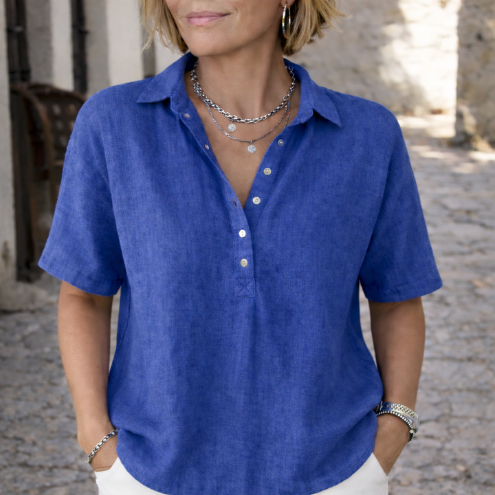 Mary | Women's Elegant Airy Linen-Style Button-Down Shirt-Metro Lane Plaza