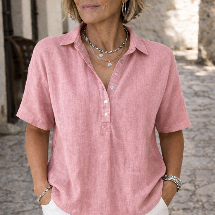Mary | Women's Elegant Airy Linen-Style Button-Down Shirt-Metro Lane Plaza