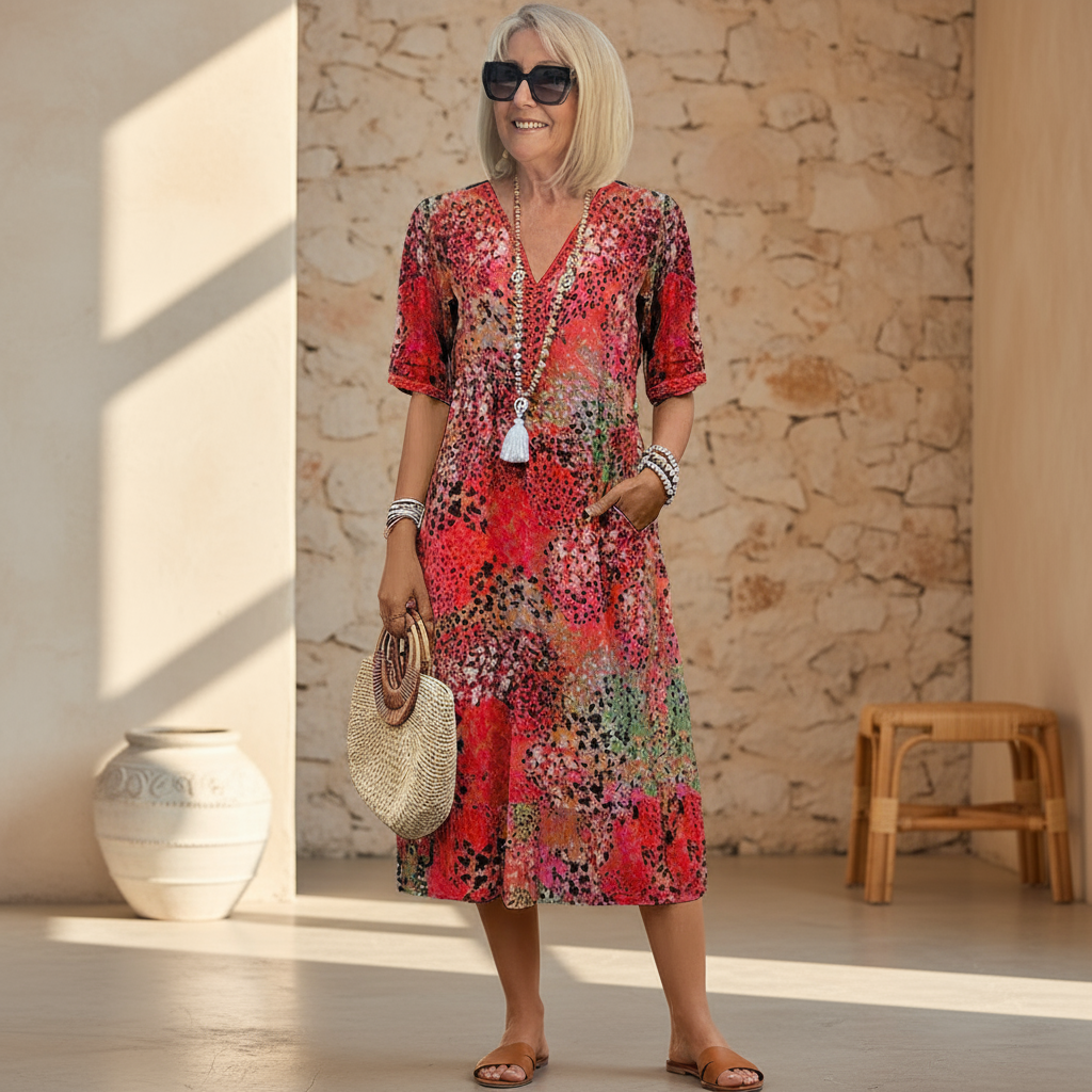Bianca | Women's Relaxed Fit Floral Midi Dress-Metro Lane Plaza