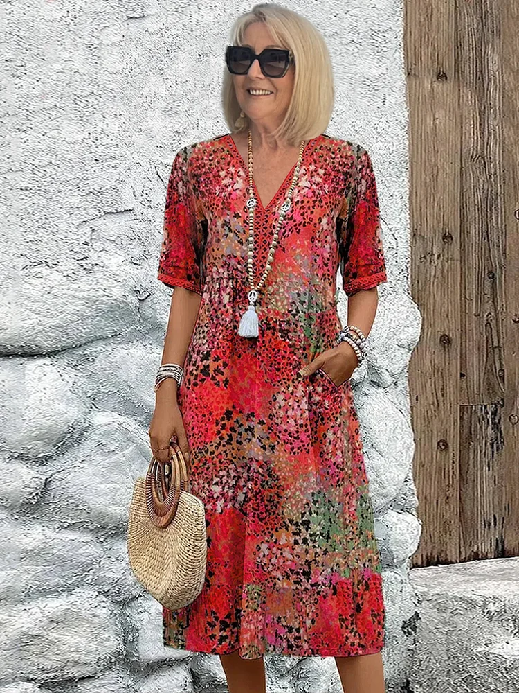 Bianca | Women's Relaxed Fit Floral Midi Dress-Metro Lane Plaza