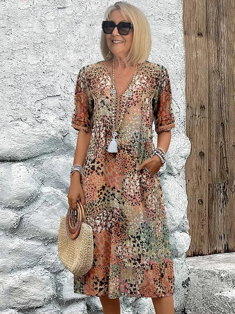 Bianca | Women's Relaxed Fit Floral Midi Dress-Metro Lane Plaza