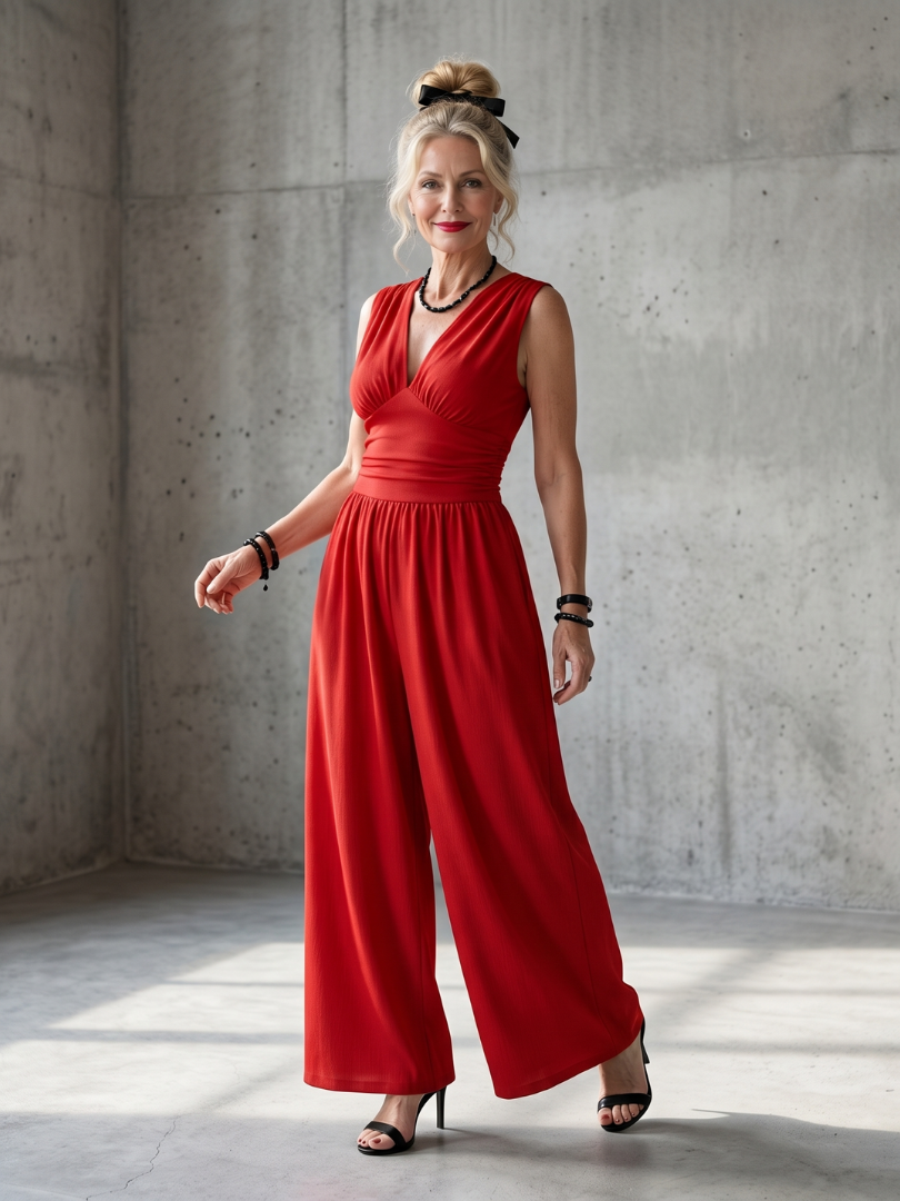 Charlotte | Women's Elegant Deep V-Neck Wide-Leg Jumpsuit-Metro Lane Plaza