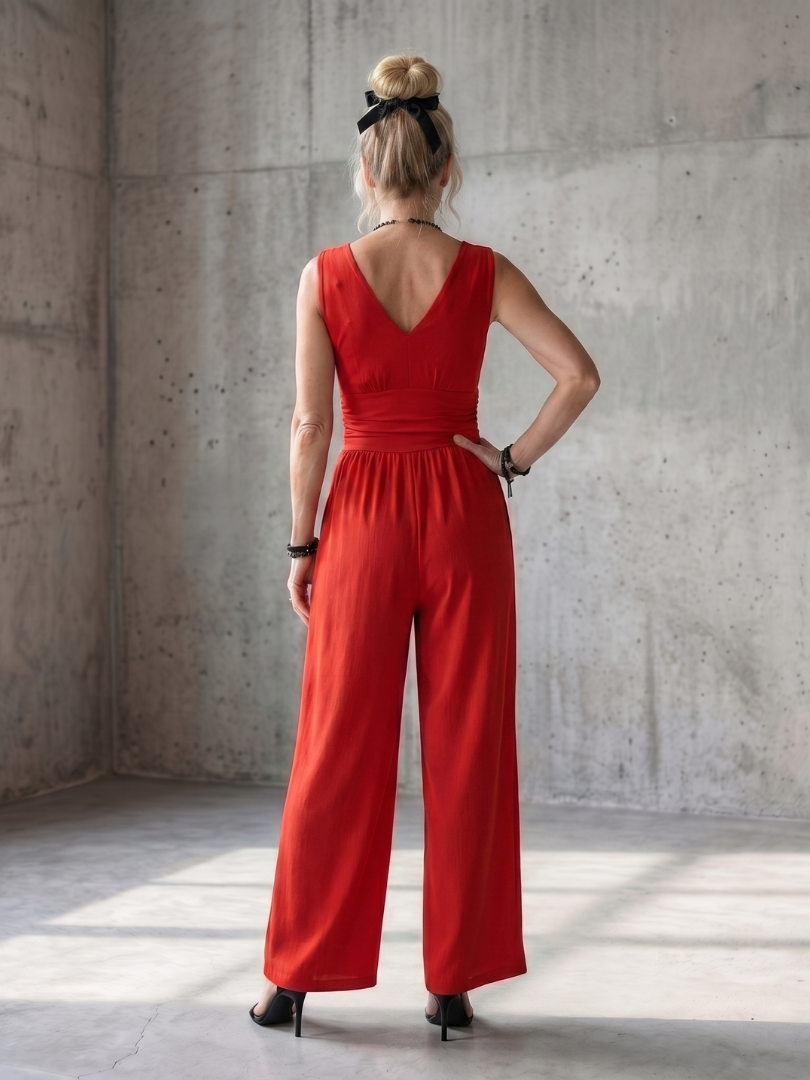 Charlotte | Women's Elegant Deep V-Neck Wide-Leg Jumpsuit-Metro Lane Plaza