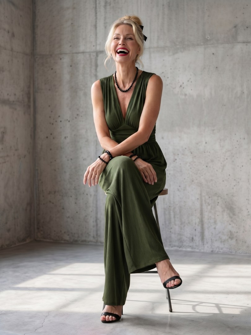 Charlotte | Women's Elegant Deep V-Neck Wide-Leg Jumpsuit-Metro Lane Plaza