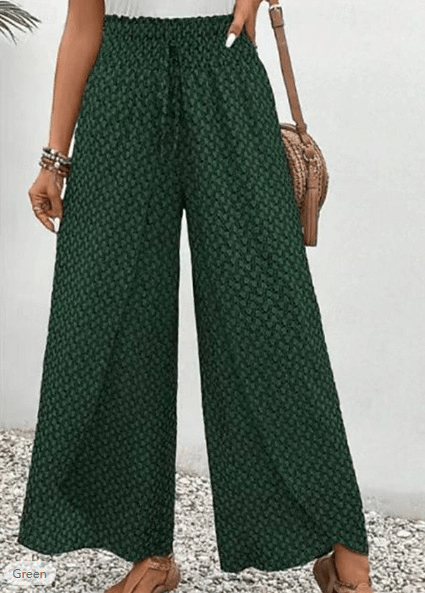 Women's Wide Leg Palazzo Trousers with Smocked Waist and Drawstring